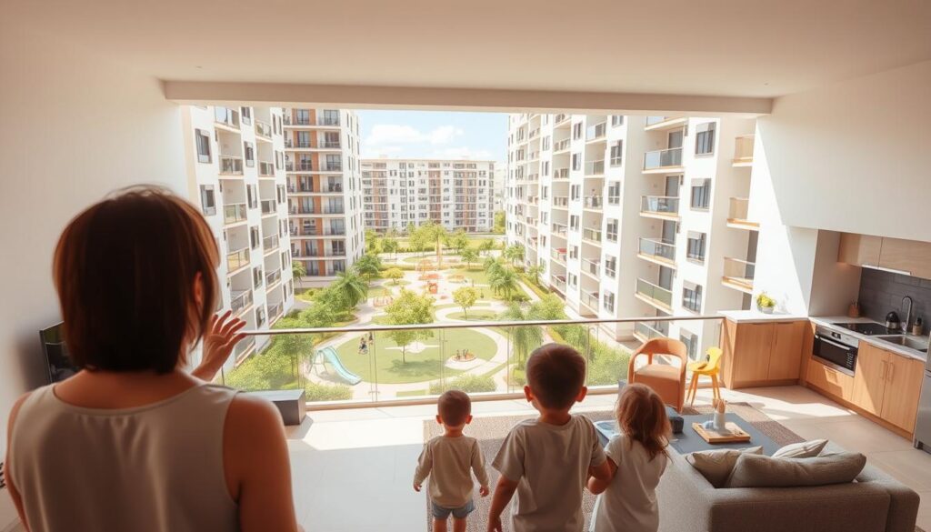 A modern apartment complex with updated Minha Casa Minha Vida design, bathed in warm, natural lighting. In the foreground, a family admiring the spacious, well-appointed living room with neutral color palette and minimalist furnishings. In the middle ground, a kitchen with sleek, energy-efficient appliances and ample counter space. In the background, a lush, landscaped courtyard with playgrounds and communal gathering areas. The scene conveys a sense of comfort, community, and the evolution of the Minha Casa Minha Vida program to better serve the needs of modern, urban residents. A modern apartment complex with updated Minha Casa Minha Vida design, bathed in warm, natural lighting. In the foreground, a family admiring the spacious, well-appointed living room with neutral color palette and minimalist furnishings. In the middle ground, a kitchen with sleek, energy-efficient appliances and ample counter space. In the background, a lush, landscaped courtyard with playgrounds and communal gathering areas. The scene conveys a sense of comfort, community, and the evolution of the Minha Casa Minha Vida program to better serve the needs of modern, urban residents.