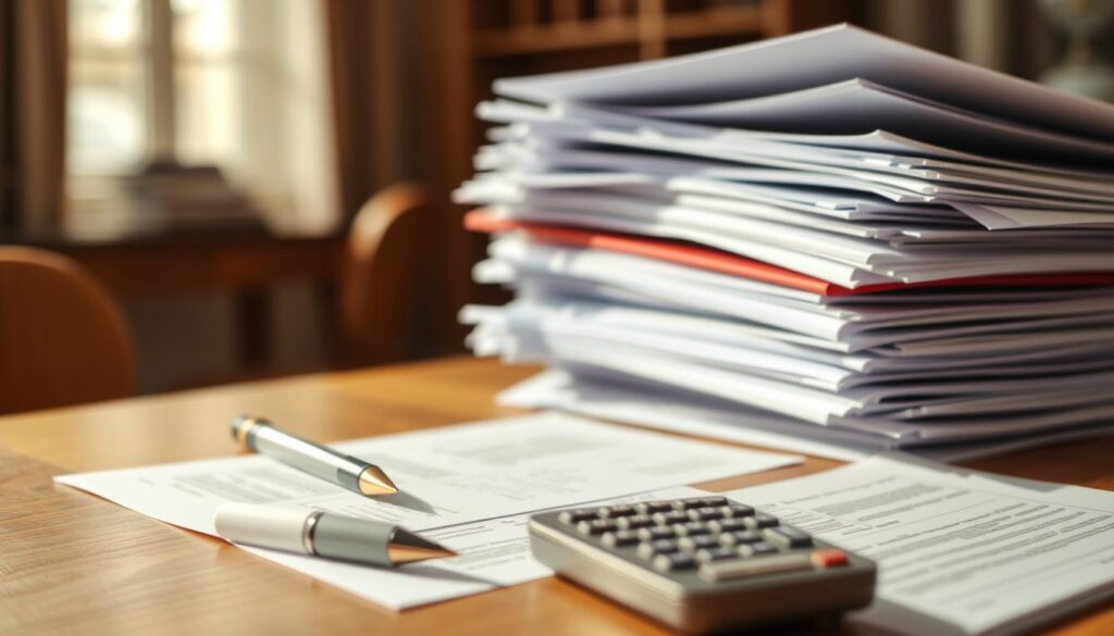 a close-up view of a stack of paperwork, documents, and files arranged neatly on a wooden table, with a pen, calculator, and other office supplies in the foreground. The documents appear to be legal and financial in nature, suggesting the necessary paperwork required for a real estate transaction. The lighting is warm and natural, creating a sense of professionalism and organization. The background is slightly blurred, placing the focus on the essential documentation needed for the apartment purchase process. a close-up view of a stack of paperwork, documents, and files arranged neatly on a wooden table, with a pen, calculator, and other office supplies in the foreground. The documents appear to be legal and financial in nature, suggesting the necessary paperwork required for a real estate transaction. The lighting is warm and natural, creating a sense of professionalism and organization. The background is slightly blurred, placing the focus on the essential documentation needed for the apartment purchase process.