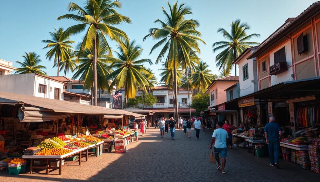 A bustling marketplace in Maringá, Brazil, with vibrant stalls, vendors, and local residents. The scene is bathed in warm afternoon sunlight, casting long shadows across the cobblestoned square. In the foreground, colorful produce and handcrafted goods are displayed, enticing passersby. The middle ground features a mix of traditional and modern architecture, capturing the essence of Maringá's real estate landscape. In the background, towering palm trees sway gently, framing the scene and conveying a sense of tranquility amidst the lively activity. The overall atmosphere is one of community, commerce, and a deep-rooted connection to the local culture. A bustling marketplace in Maringá, Brazil, with vibrant stalls, vendors, and local residents. The scene is bathed in warm afternoon sunlight, casting long shadows across the cobblestoned square. In the foreground, colorful produce and handcrafted goods are displayed, enticing passersby. The middle ground features a mix of traditional and modern architecture, capturing the essence of Maringá's real estate landscape. In the background, towering palm trees sway gently, framing the scene and conveying a sense of tranquility amidst the lively activity. The overall atmosphere is one of community, commerce, and a deep-rooted connection to the local culture.