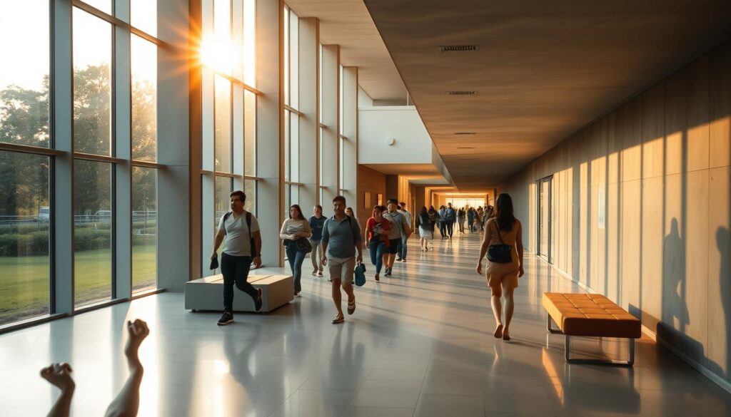 A bustling university corridor in Maringá, Brazil, illuminated by warm, diffused natural light filtering through large windows. The scene depicts a modern kitnet building, its clean, minimalist facade blending seamlessly with the surrounding architecture. Students hurry through the passage, their footsteps echoing against the polished tile floors and smooth concrete walls. Strategically placed seating areas offer moments of respite, inviting passersby to pause and appreciate the vibrant energy of this academic hub. The overall atmosphere conveys a sense of productivity, community, and the promise of intellectual growth that defines the current state of Maringá's thriving kitnet market. A bustling university corridor in Maringá, Brazil, illuminated by warm, diffused natural light filtering through large windows. The scene depicts a modern kitnet building, its clean, minimalist facade blending seamlessly with the surrounding architecture. Students hurry through the passage, their footsteps echoing against the polished tile floors and smooth concrete walls. Strategically placed seating areas offer moments of respite, inviting passersby to pause and appreciate the vibrant energy of this academic hub. The overall atmosphere conveys a sense of productivity, community, and the promise of intellectual growth that defines the current state of Maringá's thriving kitnet market.