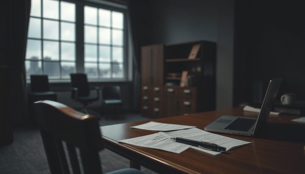A dimly lit office interior, with a wooden desk and chair in the foreground. On the desk, various legal documents and a laptop computer, suggesting an administrative or financial context. In the middle ground, a set of filing cabinets and shelves, hinting at restricted or unavailable assets. The background is slightly blurred, but glimpses of a window reveal a gloomy, overcast sky, creating a somber, pensive atmosphere. Soft, diffused lighting casts subtle shadows, emphasizing the sense of limited access and control over the depicted resources. A dimly lit office interior, with a wooden desk and chair in the foreground. On the desk, various legal documents and a laptop computer, suggesting an administrative or financial context. In the middle ground, a set of filing cabinets and shelves, hinting at restricted or unavailable assets. The background is slightly blurred, but glimpses of a window reveal a gloomy, overcast sky, creating a somber, pensive atmosphere. Soft, diffused lighting casts subtle shadows, emphasizing the sense of limited access and control over the depicted resources.