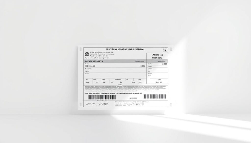 A high-resolution, highly detailed illustration of a Brazilian utility bill, or "matrícula", with a clean, minimalist design. The matrícula is centered in the frame, casting a soft, natural shadow on a plain white background. The document is depicted with a crisp, sharp focus, capturing every subtle texture and printed detail. The overall mood is professional, informative, and visually appealing, perfectly suited to illustrate the section on prerequisites for obtaining a duplicate Sanepar utility bill. A high-resolution, highly detailed illustration of a Brazilian utility bill, or "matrícula", with a clean, minimalist design. The matrícula is centered in the frame, casting a soft, natural shadow on a plain white background. The document is depicted with a crisp, sharp focus, capturing every subtle texture and printed detail. The overall mood is professional, informative, and visually appealing, perfectly suited to illustrate the section on prerequisites for obtaining a duplicate Sanepar utility bill.