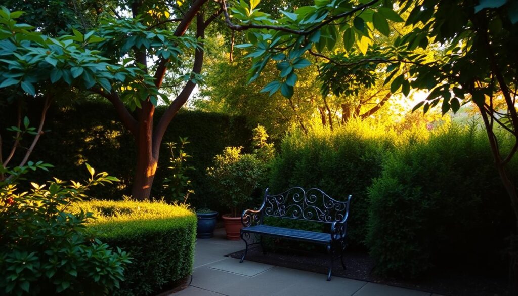 A lush, private backyard oasis with a sense of seclusion and tranquility. A cozy, well-maintained garden area with a mix of verdant foliage, neatly trimmed hedges, and a small patio or deck. Warm, diffused sunlight filters through the canopy of trees, casting a soft, inviting glow. A wrought-iron garden bench or patio furniture invites relaxation and quiet contemplation, away from the bustle of the main living space. The overall atmosphere conveys a feeling of personal retreat, a harmonious integration of indoor and outdoor living. A lush, private backyard oasis with a sense of seclusion and tranquility. A cozy, well-maintained garden area with a mix of verdant foliage, neatly trimmed hedges, and a small patio or deck. Warm, diffused sunlight filters through the canopy of trees, casting a soft, inviting glow. A wrought-iron garden bench or patio furniture invites relaxation and quiet contemplation, away from the bustle of the main living space. The overall atmosphere conveys a feeling of personal retreat, a harmonious integration of indoor and outdoor living.