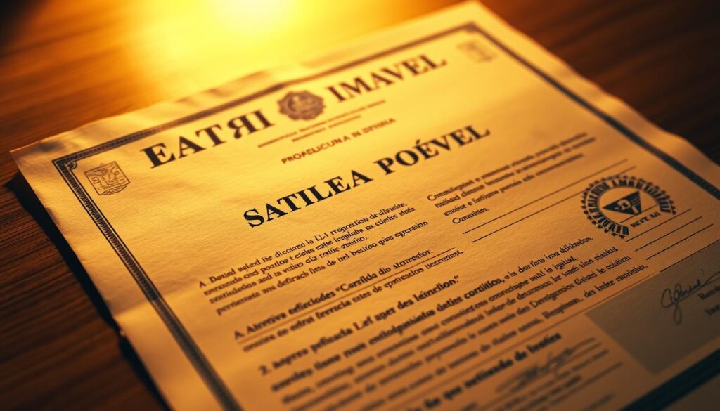A meticulously detailed rendering of a Brazilian property deed or "matrícula imóvel", captured in high-resolution. The document fills the frame, its crisp text and official seals commanding attention. Warm, ambient lighting casts a sense of importance and gravitas, as if this legal record holds the keys to a valuable real estate transaction. The paper's surface appears slightly textured, lending an air of authenticity. The angle is slightly angled, drawing the viewer's eye towards the essential information within - a visual representation of the crucial role this document plays in Brazil's property market. A meticulously detailed rendering of a Brazilian property deed or "matrícula imóvel", captured in high-resolution. The document fills the frame, its crisp text and official seals commanding attention. Warm, ambient lighting casts a sense of importance and gravitas, as if this legal record holds the keys to a valuable real estate transaction. The paper's surface appears slightly textured, lending an air of authenticity. The angle is slightly angled, drawing the viewer's eye towards the essential information within - a visual representation of the crucial role this document plays in Brazil's property market.