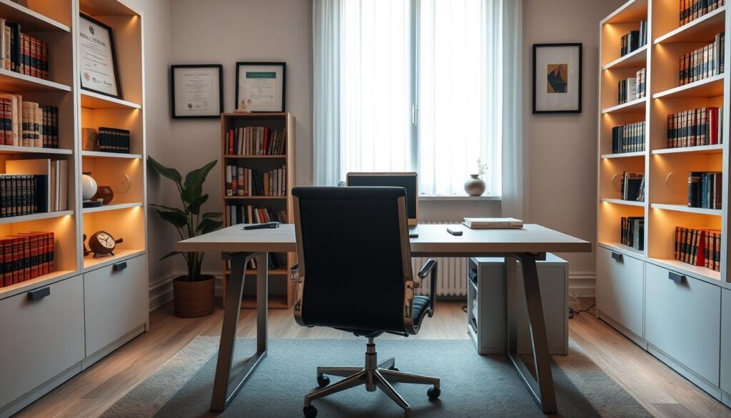 A modern, well-lit home office with a sleek, minimalist desk and chair. The desktop displays legal documents and a laptop, symbolizing the intersection of real estate law and technology. The walls are adorned with framed certificates and diplomas, conveying the authority and expertise of a legal professional. Bookshelves line the walls, filled with volumes on real estate and finance. Warm, indirect lighting creates a contemplative atmosphere, inviting the viewer to engage with the subject matter. The composition emphasizes the importance of understanding real estate legislation, as a crucial aspect of the legal landscape. A modern, well-lit home office with a sleek, minimalist desk and chair. The desktop displays legal documents and a laptop, symbolizing the intersection of real estate law and technology. The walls are adorned with framed certificates and diplomas, conveying the authority and expertise of a legal professional. Bookshelves line the walls, filled with volumes on real estate and finance. Warm, indirect lighting creates a contemplative atmosphere, inviting the viewer to engage with the subject matter. The composition emphasizes the importance of understanding real estate legislation, as a crucial aspect of the legal landscape.