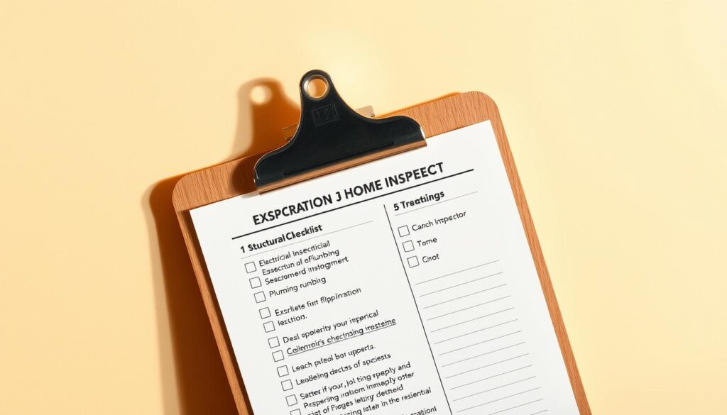 A neat, organized checklist on a wooden clipboard against a plain, soft-lit backdrop. The checklist has detailed sections for structural, electrical, and plumbing inspections of a residential property, with check boxes and space for handwritten notes. The scene has a sense of professionalism and practicality, conveying the importance of a thorough home inspection. The lighting is warm and directional, creating shadows and highlights that add depth and dimension to the composition. The overall mood is one of diligence, care, and attention to detail. A neat, organized checklist on a wooden clipboard against a plain, soft-lit backdrop. The checklist has detailed sections for structural, electrical, and plumbing inspections of a residential property, with check boxes and space for handwritten notes. The scene has a sense of professionalism and practicality, conveying the importance of a thorough home inspection. The lighting is warm and directional, creating shadows and highlights that add depth and dimension to the composition. The overall mood is one of diligence, care, and attention to detail.
