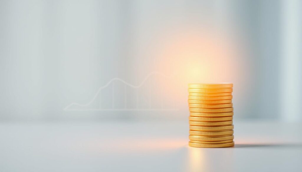 A serene and minimalist illustration showcasing the concept of "rendimentos isentos" or tax-exempt income. In the foreground, a stack of golden coins radiates a warm, glowing light, symbolizing the tax-free nature of the income. In the middle ground, a simple, clean-lined graph or chart displays the relevant financial data, conveying the idea of organized financial information. The background features a soft, blurred gradient in shades of blue and gray, creating a calming, professional atmosphere. The overall composition is balanced and inviting, guiding the viewer's attention to the key elements. Lit by gentle, natural-looking lighting and captured with a wide-angle lens to provide a sense of depth and perspective. A serene and minimalist illustration showcasing the concept of "rendimentos isentos" or tax-exempt income. In the foreground, a stack of golden coins radiates a warm, glowing light, symbolizing the tax-free nature of the income. In the middle ground, a simple, clean-lined graph or chart displays the relevant financial data, conveying the idea of organized financial information. The background features a soft, blurred gradient in shades of blue and gray, creating a calming, professional atmosphere. The overall composition is balanced and inviting, guiding the viewer's attention to the key elements. Lit by gentle, natural-looking lighting and captured with a wide-angle lens to provide a sense of depth and perspective.