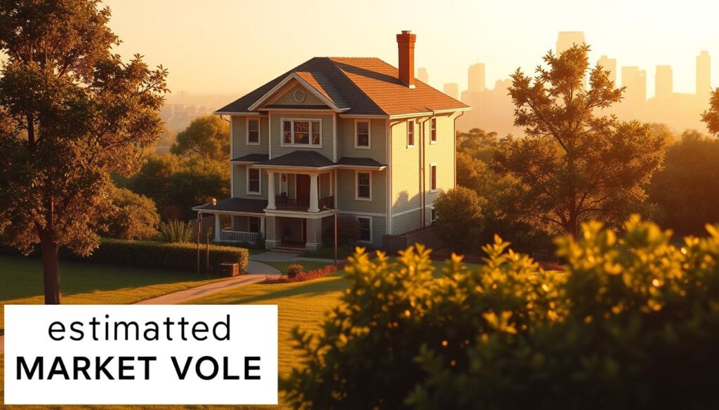 A serene, photorealistic depiction of a residential property, showcasing its estimated market value. In the foreground, the house stands tall, its facade meticulously rendered with intricate architectural details. Warm, golden sunlight bathes the scene, casting soft shadows that accentuate the building's form. In the middle ground, a well-manicured lawn and lush foliage frame the property, hinting at its desirable location. The background features a tranquil, urban skyline, suggesting the property's valuable position within the cityscape. The overall atmosphere conveys a sense of stability, value, and the importance of understanding a property's assessed worth. A serene, photorealistic depiction of a residential property, showcasing its estimated market value. In the foreground, the house stands tall, its facade meticulously rendered with intricate architectural details. Warm, golden sunlight bathes the scene, casting soft shadows that accentuate the building's form. In the middle ground, a well-manicured lawn and lush foliage frame the property, hinting at its desirable location. The background features a tranquil, urban skyline, suggesting the property's valuable position within the cityscape. The overall atmosphere conveys a sense of stability, value, and the importance of understanding a property's assessed worth.