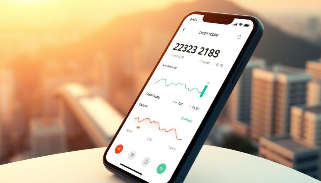 A sleek, modern illustration of a credit score dashboard in Brazil. In the foreground, a smartphone screen displays a detailed credit score graph, with an elegant numerical readout and a simple, intuitive UI. The background features a blurred cityscape, conveying the financial context of the scene. Warm, diffused lighting creates a sense of professionalism and authority. The composition is balanced, with clean lines and a minimalist aesthetic that aligns with the subject matter. The overall mood is one of clarity, precision, and the importance of personal financial management. A sleek, modern illustration of a credit score dashboard in Brazil. In the foreground, a smartphone screen displays a detailed credit score graph, with an elegant numerical readout and a simple, intuitive UI. The background features a blurred cityscape, conveying the financial context of the scene. Warm, diffused lighting creates a sense of professionalism and authority. The composition is balanced, with clean lines and a minimalist aesthetic that aligns with the subject matter. The overall mood is one of clarity, precision, and the importance of personal financial management.