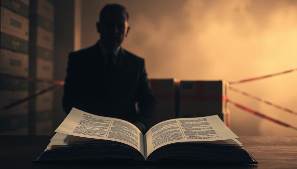 A somber, authoritative scene depicting the legal foundations of unavailability of goods. In the foreground, an open law book, its pages fluttering, illuminates the core legal principles - the Constitution, Tax Code, and special legislation. Surrounding it, a shadowy silhouette of a government official, their face obscured, symbolizing the gravity and complexity of the matter. In the middle ground, a row of stacked, sealed crates, their contents inaccessible. In the hazy background, a maze of bureaucratic red tape, suggesting the bureaucratic obstacles. Muted colors, dramatic chiaroscuro lighting, and a sense of weight and substance convey the serious, weighty nature of the subject. A somber, authoritative scene depicting the legal foundations of unavailability of goods. In the foreground, an open law book, its pages fluttering, illuminates the core legal principles - the Constitution, Tax Code, and special legislation. Surrounding it, a shadowy silhouette of a government official, their face obscured, symbolizing the gravity and complexity of the matter. In the middle ground, a row of stacked, sealed crates, their contents inaccessible. In the hazy background, a maze of bureaucratic red tape, suggesting the bureaucratic obstacles. Muted colors, dramatic chiaroscuro lighting, and a sense of weight and substance convey the serious, weighty nature of the subject.