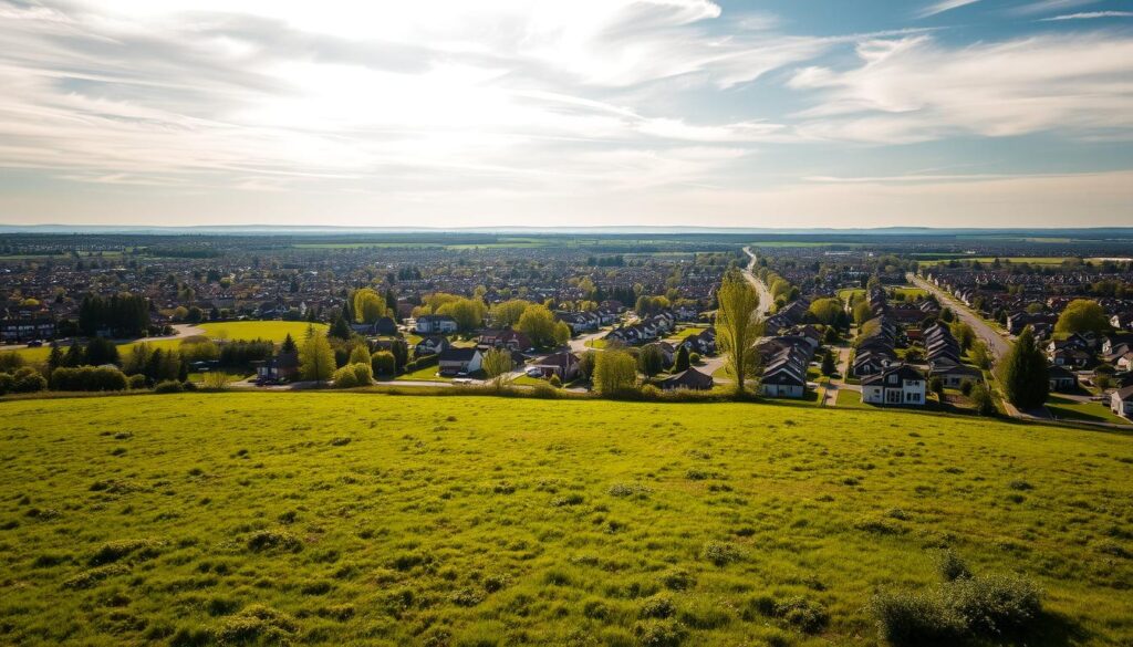 A sprawling suburban landscape, lush with verdant greenery and dotted with clusters of modern, well-designed homes. In the foreground, a spacious plot of undeveloped land, its fertile soil brimming with potential. Sunlight filters through wispy clouds, casting a warm, inviting glow over the scene. In the middle ground, a mix of residential and commercial buildings, hinting at the vibrant community that thrives in this sought-after region. The background is framed by rolling hills and a distant horizon, conveying a sense of tranquility and opportunity. The overall atmosphere is one of growth, prosperity, and the promise of a well-planned, sustainable future for those who choose to invest in this prime real estate. A sprawling suburban landscape, lush with verdant greenery and dotted with clusters of modern, well-designed homes. In the foreground, a spacious plot of undeveloped land, its fertile soil brimming with potential. Sunlight filters through wispy clouds, casting a warm, inviting glow over the scene. In the middle ground, a mix of residential and commercial buildings, hinting at the vibrant community that thrives in this sought-after region. The background is framed by rolling hills and a distant horizon, conveying a sense of tranquility and opportunity. The overall atmosphere is one of growth, prosperity, and the promise of a well-planned, sustainable future for those who choose to invest in this prime real estate.