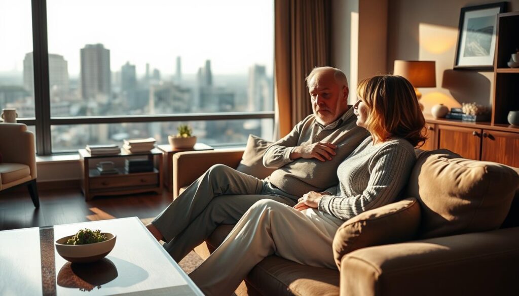 A tranquil living room with a large window overlooking a serene cityscape. A couple sits on a plush sofa, deep in discussion, their expressions thoughtful as they weigh the decision to invest in real estate or find a comfortable home. Warm lighting casts a cozy glow, highlighting the polished wood furnishings and tasteful décor. The room exudes a sense of contemplation and financial consideration, as the pair navigate the balance between investment and personal living needs. Soft shadows add depth, while the cityscape in the background suggests the broader context of the decision. An atmosphere of careful deliberation and financial responsibility pervades the scene. A tranquil living room with a large window overlooking a serene cityscape. A couple sits on a plush sofa, deep in discussion, their expressions thoughtful as they weigh the decision to invest in real estate or find a comfortable home. Warm lighting casts a cozy glow, highlighting the polished wood furnishings and tasteful décor. The room exudes a sense of contemplation and financial consideration, as the pair navigate the balance between investment and personal living needs. Soft shadows add depth, while the cityscape in the background suggests the broader context of the decision. An atmosphere of careful deliberation and financial responsibility pervades the scene.