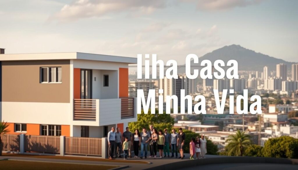 A visually striking and informative image of the "Minha Casa Minha Vida" program, showcasing its key elements. The foreground depicts a modern, two-story residential building with clean lines and vibrant colors, representing the program's focus on providing affordable housing. In the middle ground, a diverse group of people, including families and individuals, are gathered, symbolizing the inclusive nature of the initiative. The background features a cityscape, with high-rise buildings and infrastructure, suggesting the program's urban context and scale. The lighting is soft and warm, creating a welcoming atmosphere. The overall composition conveys a sense of optimism, community, and the program's transformative impact on urban development and living. A visually striking and informative image of the "Minha Casa Minha Vida" program, showcasing its key elements. The foreground depicts a modern, two-story residential building with clean lines and vibrant colors, representing the program's focus on providing affordable housing. In the middle ground, a diverse group of people, including families and individuals, are gathered, symbolizing the inclusive nature of the initiative. The background features a cityscape, with high-rise buildings and infrastructure, suggesting the program's urban context and scale. The lighting is soft and warm, creating a welcoming atmosphere. The overall composition conveys a sense of optimism, community, and the program's transformative impact on urban development and living.