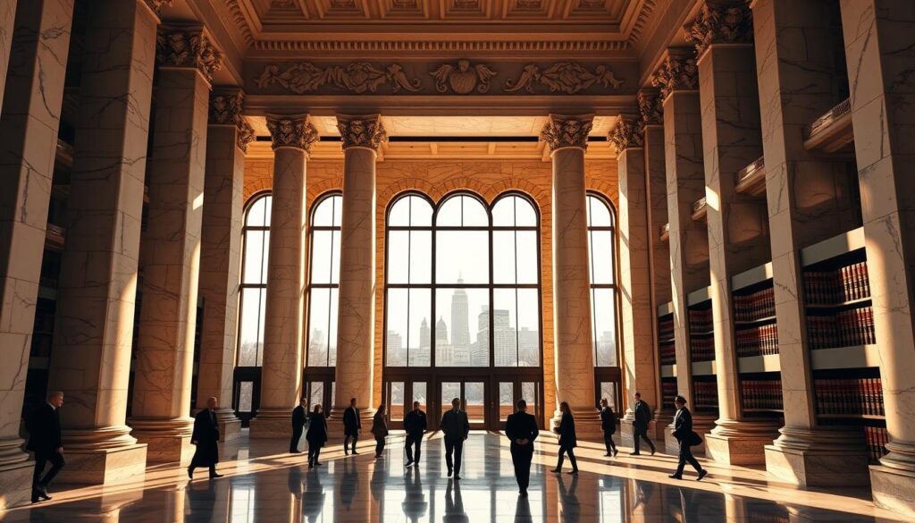 An imposing marble government building, its neoclassical facade bathed in warm sunlight. The grand entrance is flanked by towering columns, leading into a cavernous lobby where officials in formal attire bustle about. Shelves of heavy legal tomes line the walls, casting long shadows across the polished floors. Through arched windows, a city skyline is visible, hinting at the far-reaching impact of the laws formulated within. An atmosphere of authority and gravitas pervades the scene, reflecting the weighty matters of property ownership and real estate regulation that are the domain of this legislative institution. An imposing marble government building, its neoclassical facade bathed in warm sunlight. The grand entrance is flanked by towering columns, leading into a cavernous lobby where officials in formal attire bustle about. Shelves of heavy legal tomes line the walls, casting long shadows across the polished floors. Through arched windows, a city skyline is visible, hinting at the far-reaching impact of the laws formulated within. An atmosphere of authority and gravitas pervades the scene, reflecting the weighty matters of property ownership and real estate regulation that are the domain of this legislative institution.