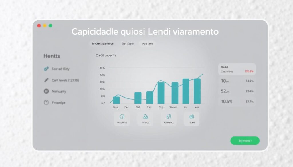 Capacidade de endividamento: a financial graph depicting a person's debt capacity, shown as a stylized chart or dashboard against a clean, minimalist background. The foreground features clean, modern iconography and typography to convey the key metrics, with a muted color palette of greys, blues, and greens to project a professional, analytical tone. The middle ground showcases a simple line graph or bar chart visualizing debt levels, credit utilization, and other relevant financial data. The background is a softly blurred, monochromatic texture, allowing the data visualization to take center stage. Overall, the image conveys a sense of financial awareness, responsibility, and control. Capacidade de endividamento: a financial graph depicting a person's debt capacity, shown as a stylized chart or dashboard against a clean, minimalist background. The foreground features clean, modern iconography and typography to convey the key metrics, with a muted color palette of greys, blues, and greens to project a professional, analytical tone. The middle ground showcases a simple line graph or bar chart visualizing debt levels, credit utilization, and other relevant financial data. The background is a softly blurred, monochromatic texture, allowing the data visualization to take center stage. Overall, the image conveys a sense of financial awareness, responsibility, and control.