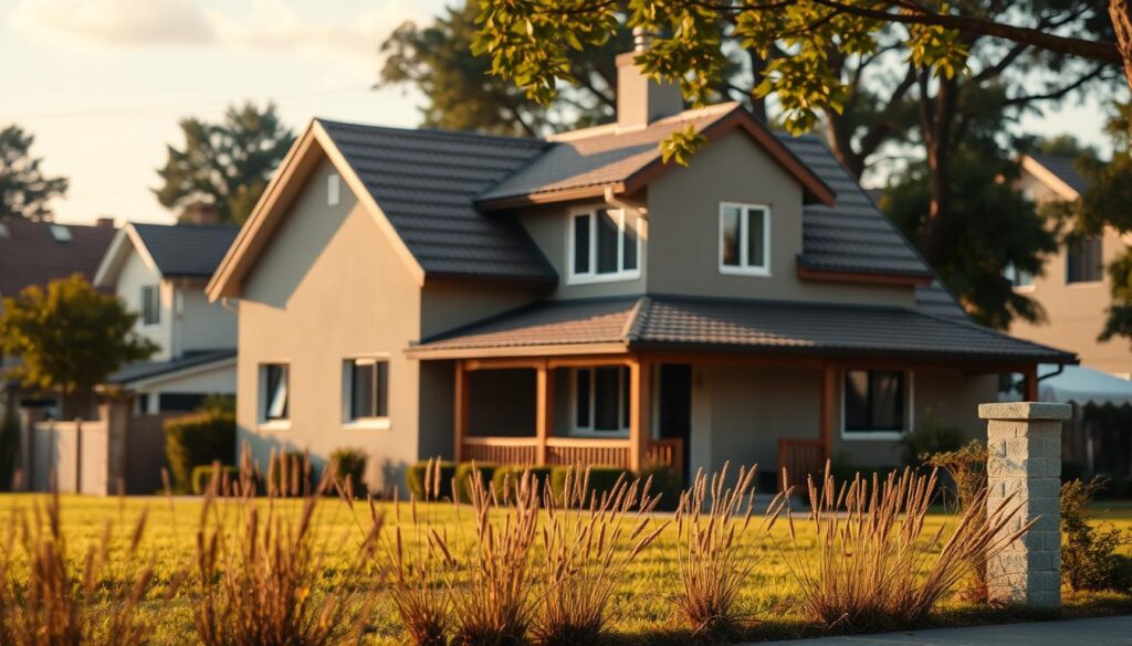 a high-quality, detailed image of a residential property with a mortgage or lien on it, shown from an angled perspective to highlight the property's features. The scene should convey a sense of security, stability, and the importance of home ownership, with the house appearing well-maintained and the surrounding environment suggesting a peaceful, suburban neighborhood. The lighting should be warm and inviting, with soft shadows and highlights to add depth and dimension to the image. The focus should be on the house itself, with minimal background distractions, allowing the viewer to clearly understand the concept of a "hipoteca imóvel" or real estate mortgage. a high-quality, detailed image of a residential property with a mortgage or lien on it, shown from an angled perspective to highlight the property's features. The scene should convey a sense of security, stability, and the importance of home ownership, with the house appearing well-maintained and the surrounding environment suggesting a peaceful, suburban neighborhood. The lighting should be warm and inviting, with soft shadows and highlights to add depth and dimension to the image. The focus should be on the house itself, with minimal background distractions, allowing the viewer to clearly understand the concept of a "hipoteca imóvel" or real estate mortgage.