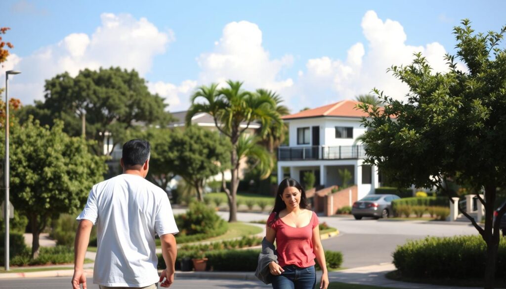 A vibrant scene depicting daily life in Marialva, PR, showcasing a serene neighborhood with trees lining the streets. In the foreground, a couple of individuals in modest casual clothing enjoy a stroll, exuding a sense of community. The middle ground features contemporary homes with well-kept gardens, reflecting a sense of pride in ownership. In the background, the blue sky is dotted with soft white clouds, highlighting the pleasant climate. Soft, warm sunlight bathes the scene, creating a welcoming atmosphere. The image captures the tranquil essence of living in Marialva, emphasizing quality of life and community engagement. The lens focuses on a slightly elevated angle, offering a comprehensive view of this picturesque cityscape. A vibrant scene depicting daily life in Marialva, PR, showcasing a serene neighborhood with trees lining the streets. In the foreground, a couple of individuals in modest casual clothing enjoy a stroll, exuding a sense of community. The middle ground features contemporary homes with well-kept gardens, reflecting a sense of pride in ownership. In the background, the blue sky is dotted with soft white clouds, highlighting the pleasant climate. Soft, warm sunlight bathes the scene, creating a welcoming atmosphere. The image captures the tranquil essence of living in Marialva, emphasizing quality of life and community engagement. The lens focuses on a slightly elevated angle, offering a comprehensive view of this picturesque cityscape.