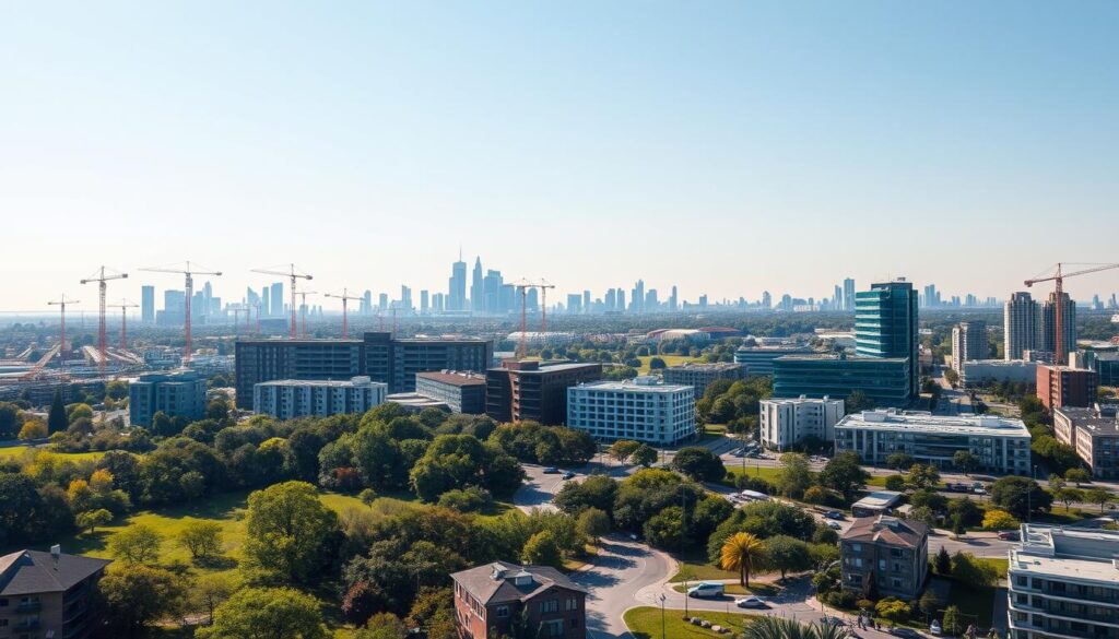 Aerial view of the Old Airport region, showcasing a vibrant urban landscape that highlights recent real estate developments. In the foreground, lush green parks and modern residential buildings blend seamlessly. The middle ground features construction cranes and commercial spaces being developed, illustrating growth and opportunity. In the background, city skyline with a mix of contemporary and traditional architecture under a clear blue sky. Soft afternoon sunlight casts warm shadows, enhancing the inviting atmosphere. The scene is bustling with professionals in business attire engaging in discussions, hinting at investment potential. A dynamic composition with a slight downward angle captures the essence of progress and revitalization without any text or watermarks. Aerial view of the Old Airport region, showcasing a vibrant urban landscape that highlights recent real estate developments. In the foreground, lush green parks and modern residential buildings blend seamlessly. The middle ground features construction cranes and commercial spaces being developed, illustrating growth and opportunity. In the background, city skyline with a mix of contemporary and traditional architecture under a clear blue sky. Soft afternoon sunlight casts warm shadows, enhancing the inviting atmosphere. The scene is bustling with professionals in business attire engaging in discussions, hinting at investment potential. A dynamic composition with a slight downward angle captures the essence of progress and revitalization without any text or watermarks.