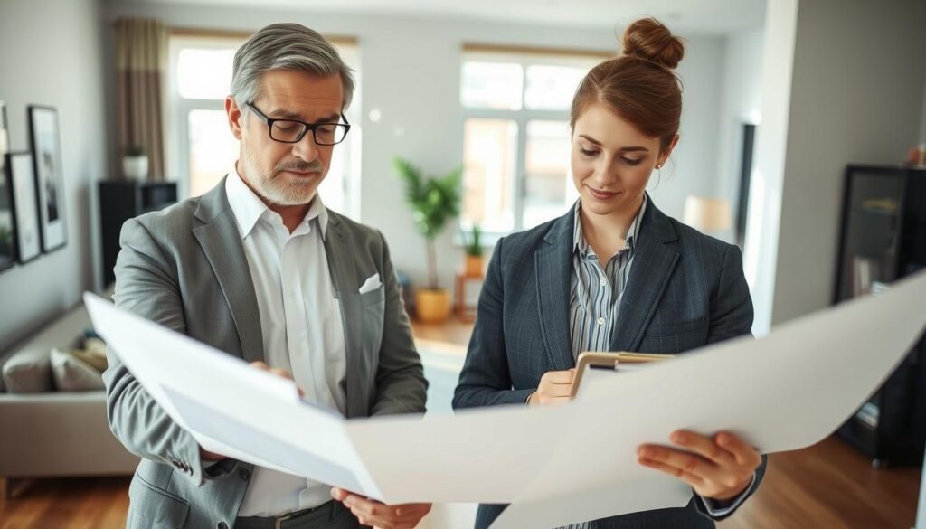 A professional and serene office setting depicting two individuals, a landlord and a tenant, engaged in a thorough rental inspection. In the foreground, the landlord, a middle-aged person in formal business attire, is attentively examining a checklist. The tenant, a young adult in modest casual clothing, is observing thoughtfully, holding a clipboard with notes. In the middle, a well-furnished living room showcases details like furniture, windows, and home decor. The background features an inviting atmosphere with natural light streaming through the windows, casting soft shadows. The overall mood is collaborative and focused, emphasizing the importance of fair practices in tenancy rights and responsibilities, ideal for an informative article section. A professional and serene office setting depicting two individuals, a landlord and a tenant, engaged in a thorough rental inspection. In the foreground, the landlord, a middle-aged person in formal business attire, is attentively examining a checklist. The tenant, a young adult in modest casual clothing, is observing thoughtfully, holding a clipboard with notes. In the middle, a well-furnished living room showcases details like furniture, windows, and home decor. The background features an inviting atmosphere with natural light streaming through the windows, casting soft shadows. The overall mood is collaborative and focused, emphasizing the importance of fair practices in tenancy rights and responsibilities, ideal for an informative article section.