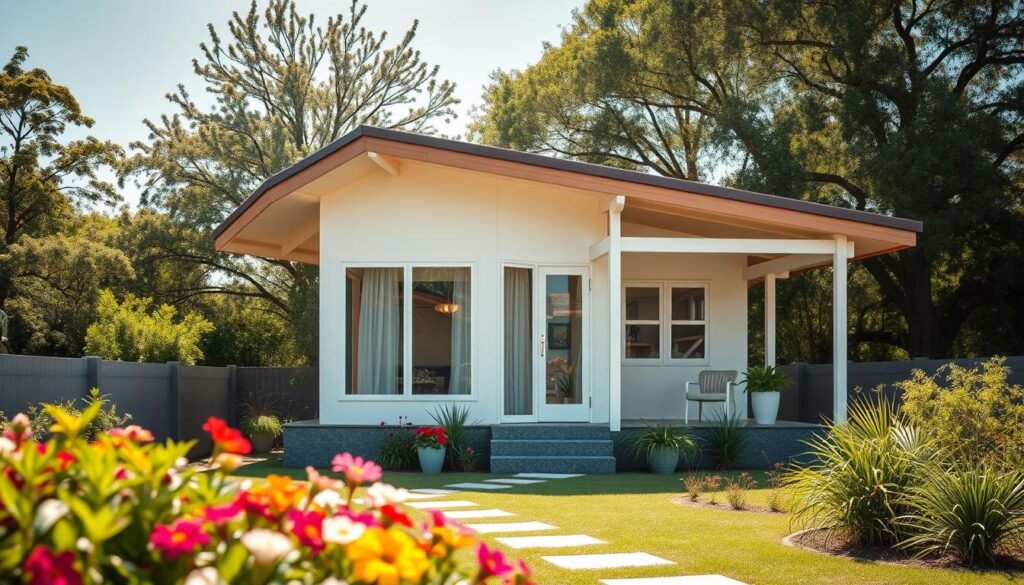 A modern family home in Paraná, Brazil, featuring a stylish small house designed for affordability and comfort. In the foreground, a well-maintained garden with colorful flowers and a cozy porch inviting relaxation. In the middle, the house displays large windows and a welcoming entrance, showcasing a blend of traditional and contemporary architecture. Bright, natural sunlight illuminates the scene, creating a warm and inviting atmosphere. The background features lush green trees typical of Paraná's landscapes, enhancing the serene setting. The image should evoke a sense of hope and aspiration for homeownership, capturing the essence of the Casa Fácil program. Use a wide-angle lens to provide a comprehensive view, ensuring a balanced composition, while maintaining a positive mood throughout. A modern family home in Paraná, Brazil, featuring a stylish small house designed for affordability and comfort. In the foreground, a well-maintained garden with colorful flowers and a cozy porch inviting relaxation. In the middle, the house displays large windows and a welcoming entrance, showcasing a blend of traditional and contemporary architecture. Bright, natural sunlight illuminates the scene, creating a warm and inviting atmosphere. The background features lush green trees typical of Paraná's landscapes, enhancing the serene setting. The image should evoke a sense of hope and aspiration for homeownership, capturing the essence of the Casa Fácil program. Use a wide-angle lens to provide a comprehensive view, ensuring a balanced composition, while maintaining a positive mood throughout.