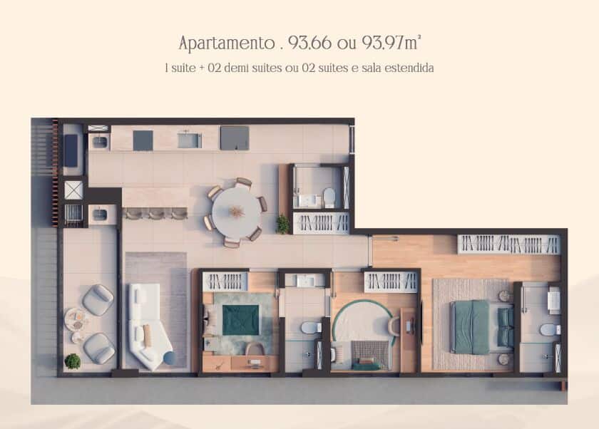 Axis GRP: tudo o que você precisa saber sobre o lançamento no Jardim Dom Pedro em Maringá 14 Planta de apartamento com três quartos.
