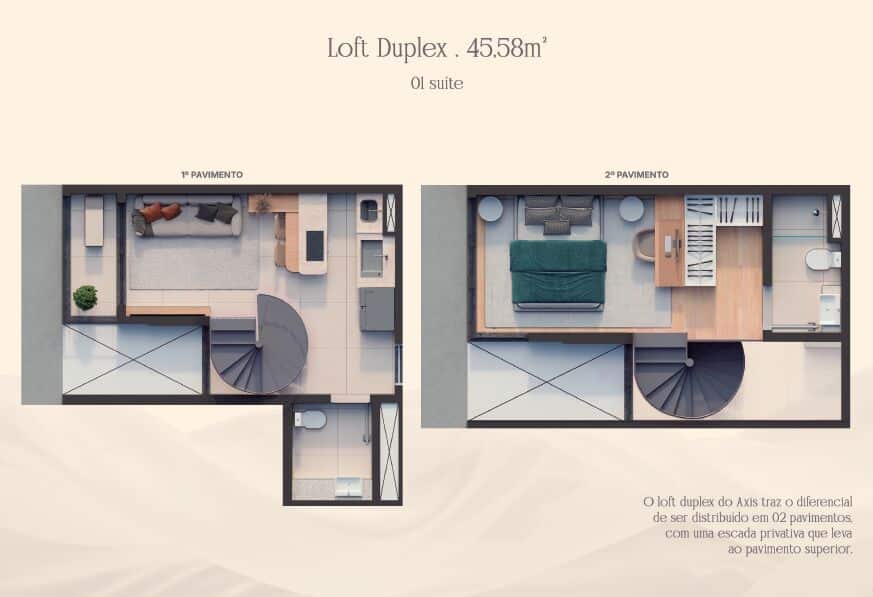 Axis GRP: tudo o que você precisa saber sobre o lançamento no Jardim Dom Pedro em Maringá 12 Planta de loft duplex com escada