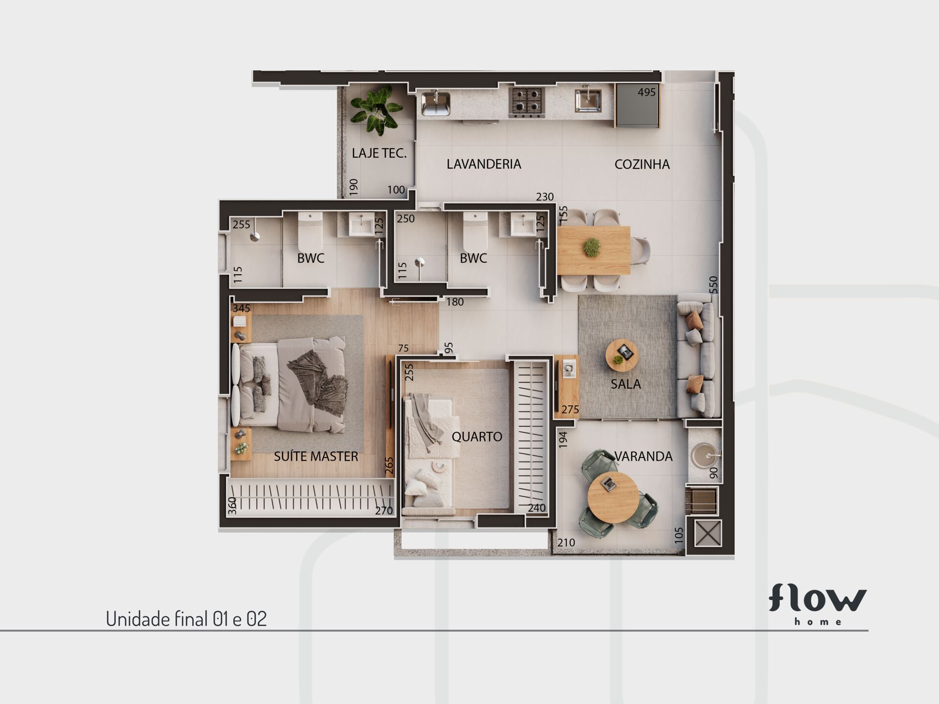 Flow Home Maringá: Apartamentos na Planta de 58 a 61 m² na Rua Tabaeté 46 Tipos de Planta do Flow Home Maringá