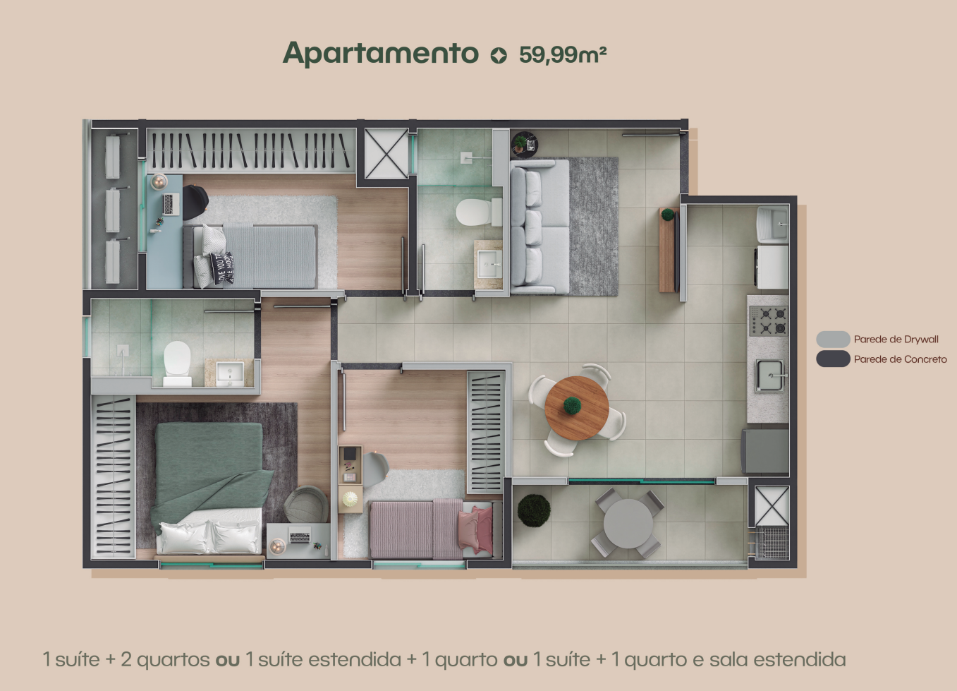 Lançamento do Lumme GRP na Zona 7 em Maringá 52 Planta de apartamento de 59m² do Lumme Maringá GRP