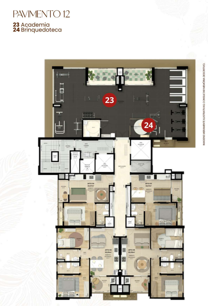 Residencial Baobá Maringá — Apartamento na Planta em Maringá 54 Planta de andar com academia e brinquedoteca