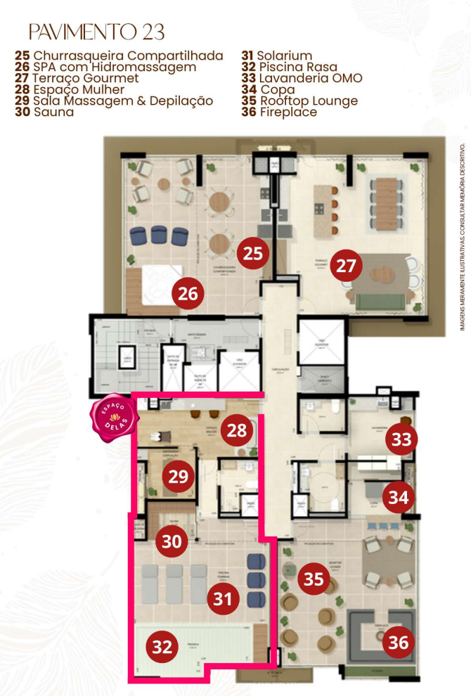 Residencial Baobá Maringá — Apartamento na Planta em Maringá 55 Planta de andar com diversas comodidades.