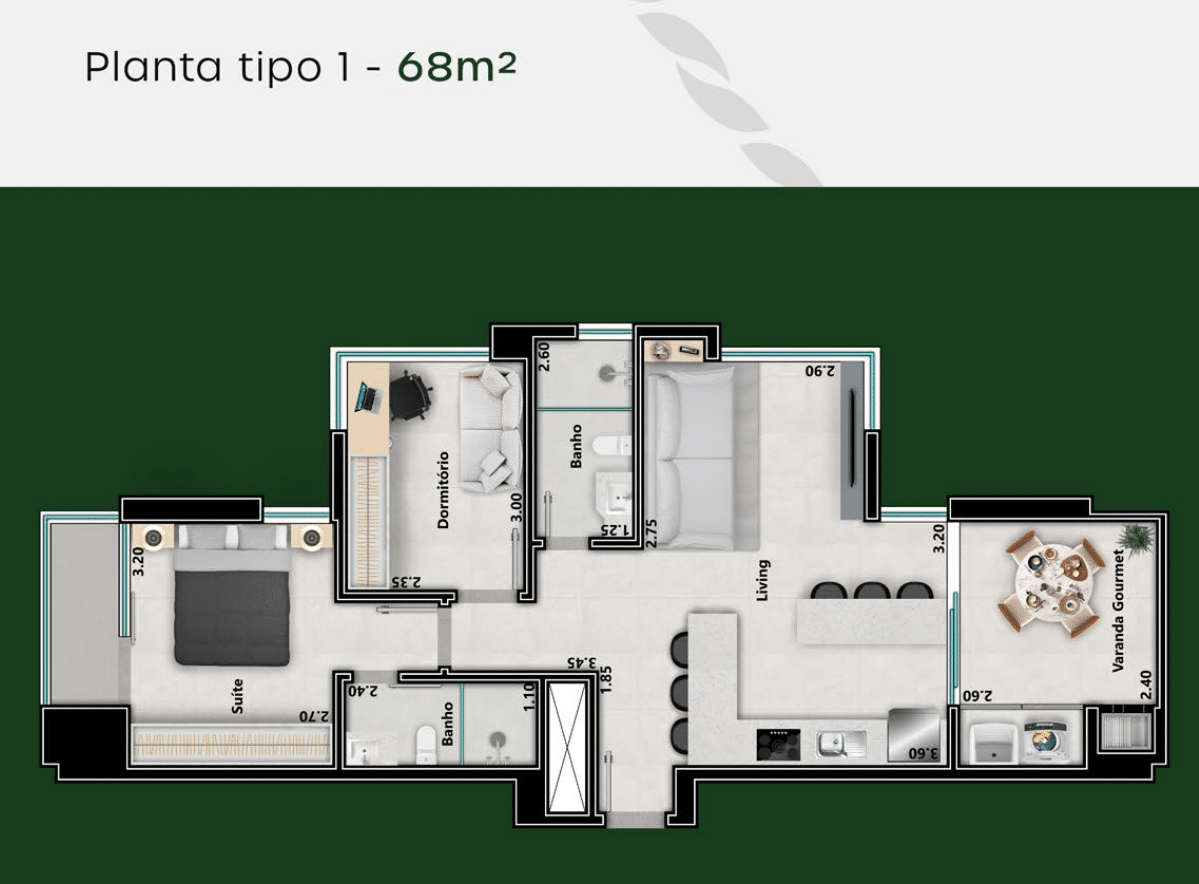 Ingá Residence Maringá: o que você precisa saber antes de comprar 9 Planta de apartamento de 68m²