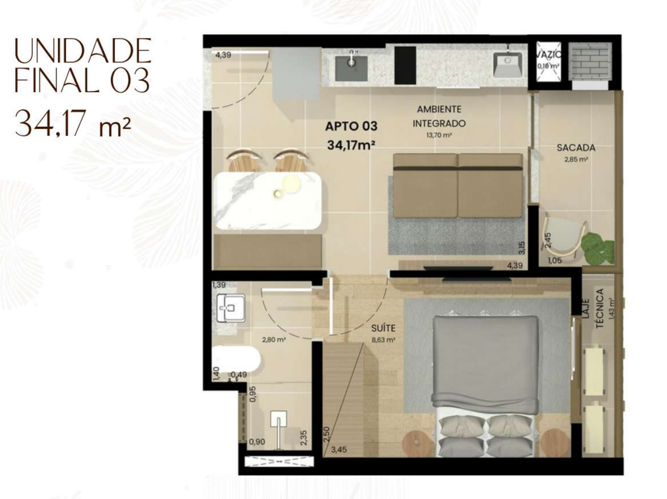Residencial Baobá Maringá — Apartamento na Planta em Maringá 49 Planta de apartamento compacto e moderno.