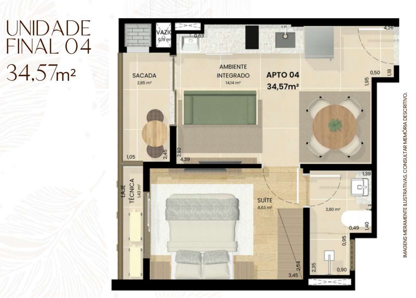 Residencial Baobá Maringá — Apartamento na Planta em Maringá 50 Planta de apartamento de 34,57 m²