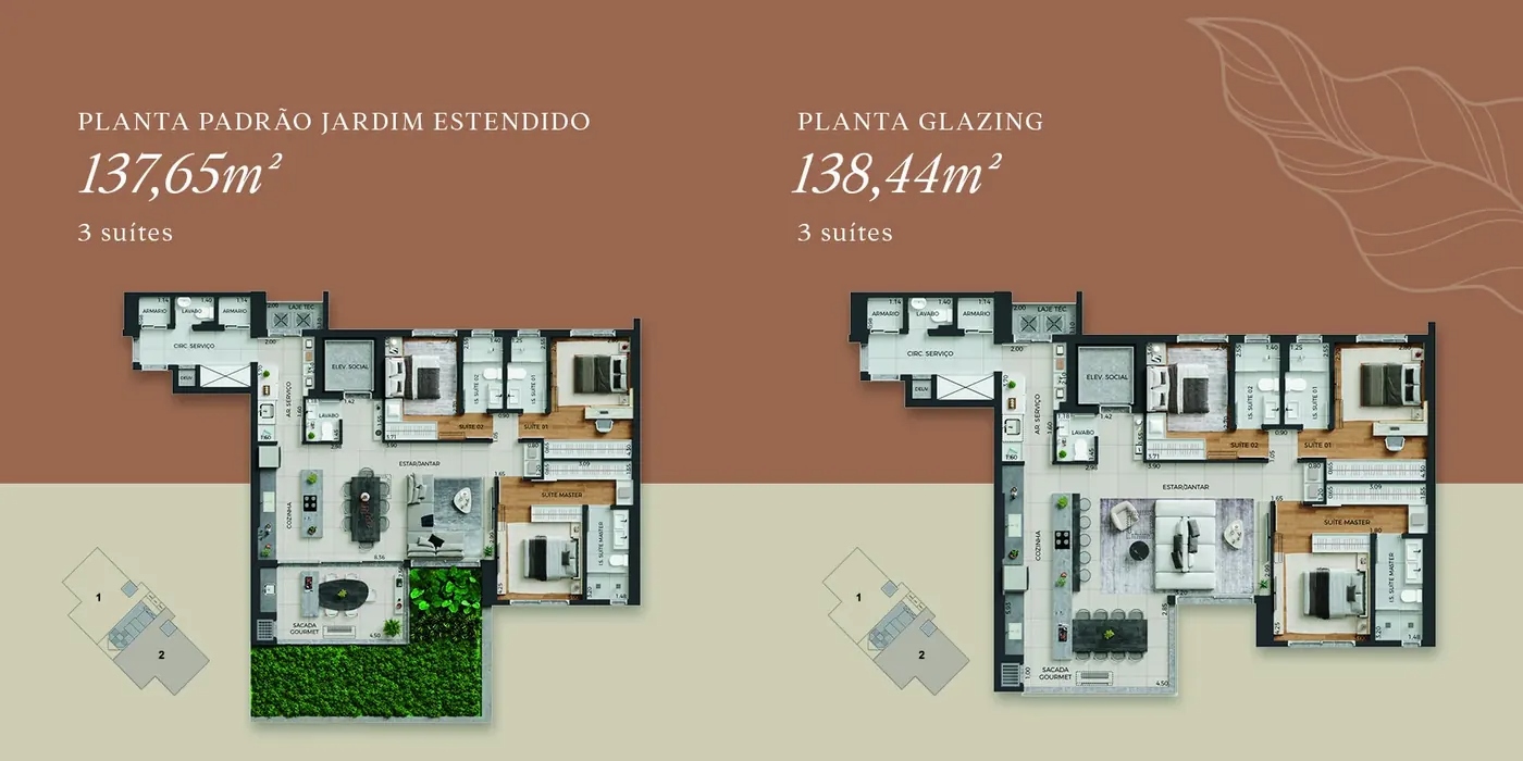Fascino Ciplart Maringá plantas: 138m² e 164m² analisados 10 planta 138