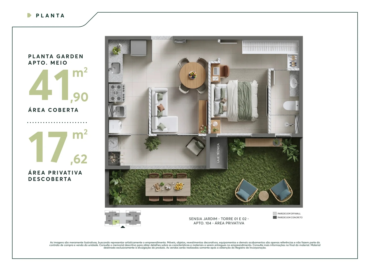 Sensia Jardim Maringá plantas: 41, 55 e 57m² analisados 15 planta 41 garden