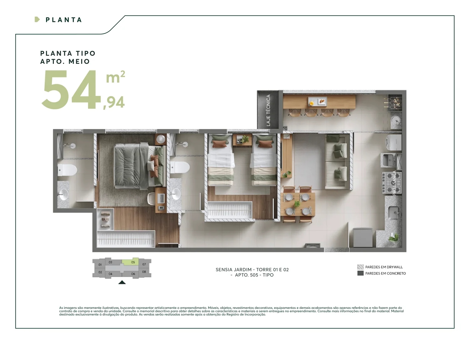 Sensia Jardim Maringá plantas: 41, 55 e 57m² analisados 13 planta 54