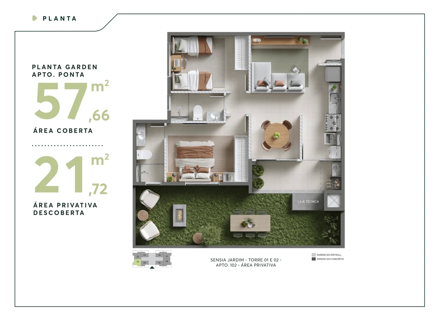 Sensia Jardim Maringá plantas: 41, 55 e 57m² analisados 14 planta 57 garden