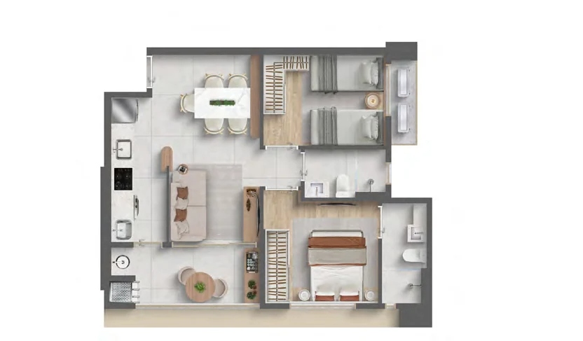 Albor Residence Maringá plantas: 57m² e 73m² — análise técnica 8 planta albor residence