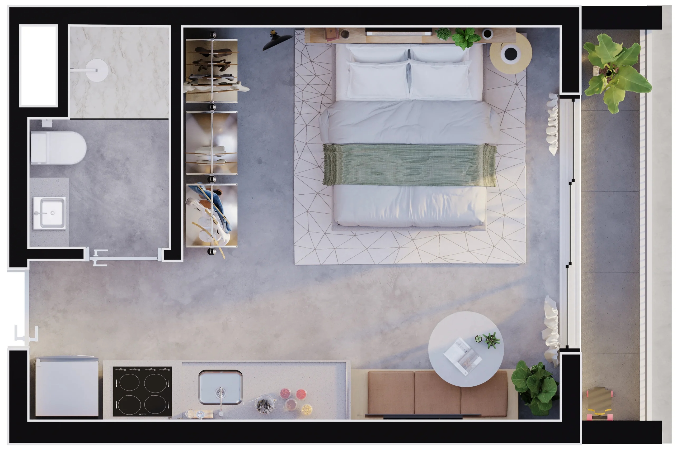 BE Dumont Maringá plantas: studio 26m² e loft com mezanino 10 studio be dumont